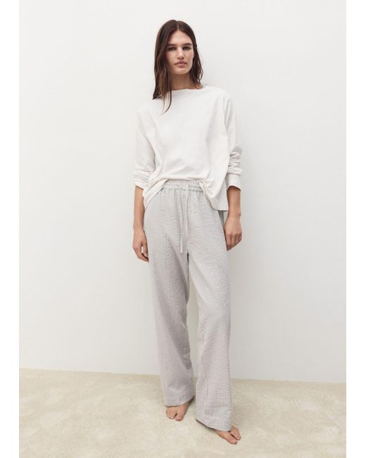 Mango White Seersucker Striped Two-Piece Pajamas Medium