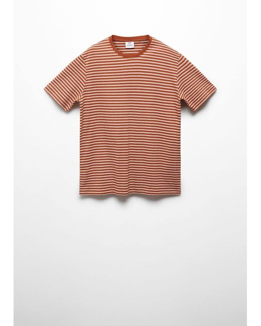 Mango White Striped Cotton Linen-blend T-shirt Burnt for men