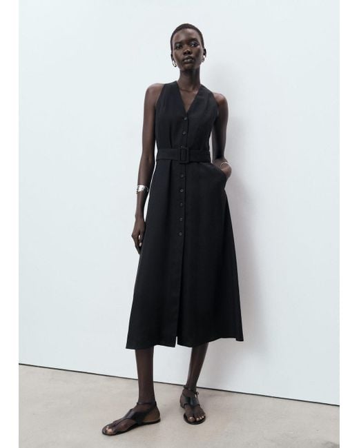 Mango Black Lyocell Dress With Belt