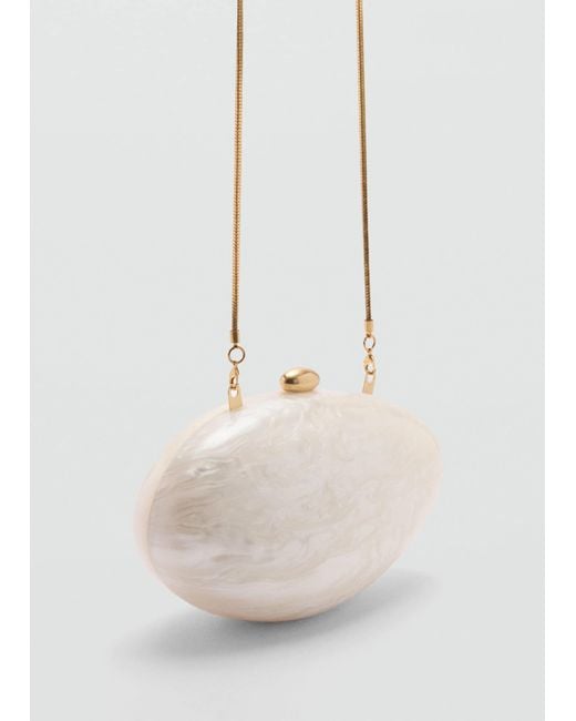 Mango White Pearl-effect Clutch Bag Ivory