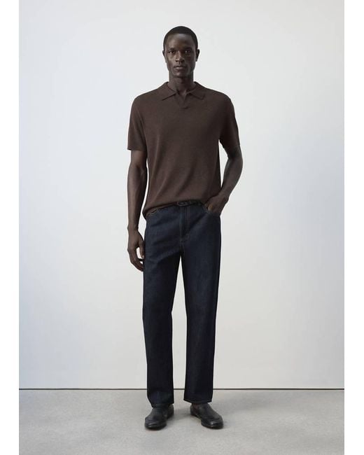 Mango Brown Fine Knit Cotton Blend Polo for men