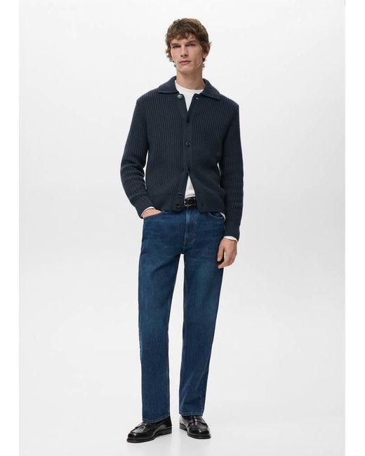 Mango Blue Structured Wool-Blend Cardigan for men