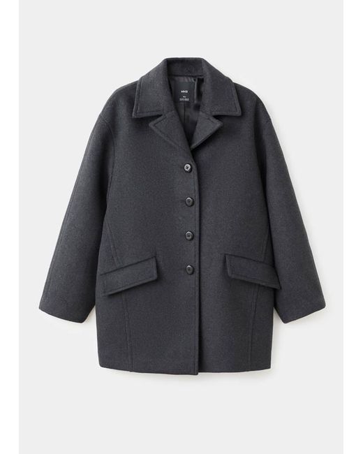 Mango Black Wool-Blend Coat With Button Fastening