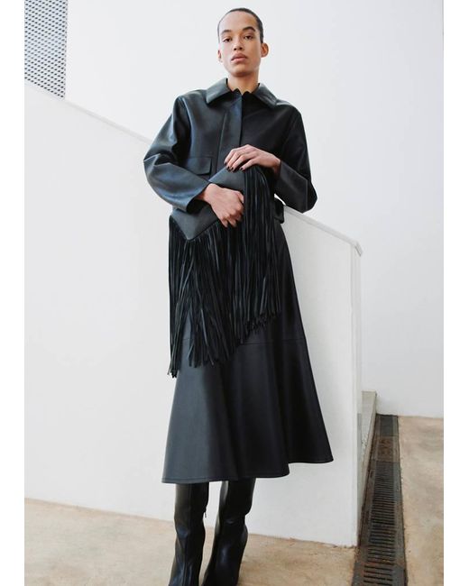 Mango Black Faux-Leather Midi-Skirt