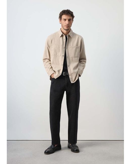 Mango White Denim Overshirt Pockets for men