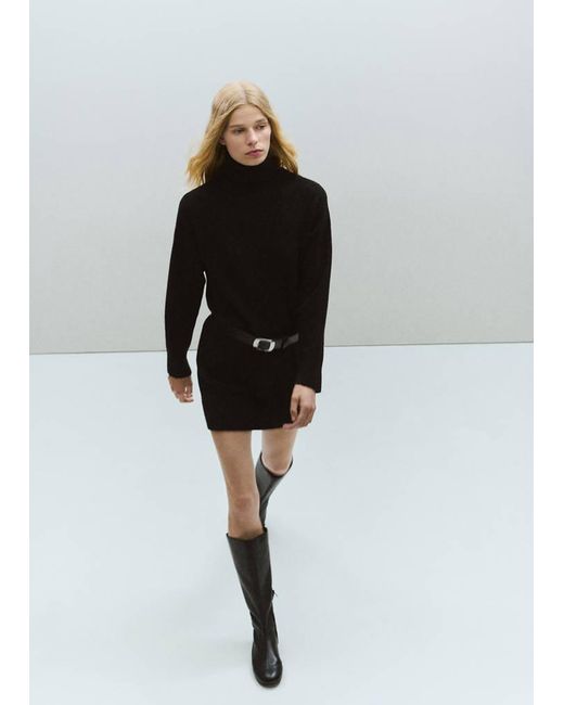 Mango Black Knitted Turtleneck Dress