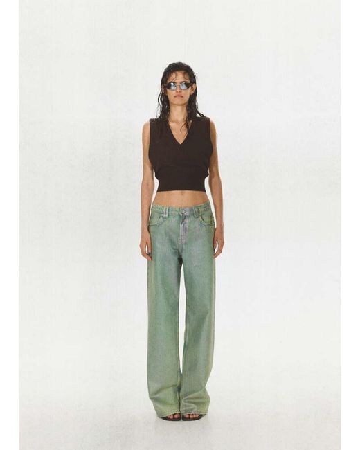 Mango Green Straight Foil Jeans