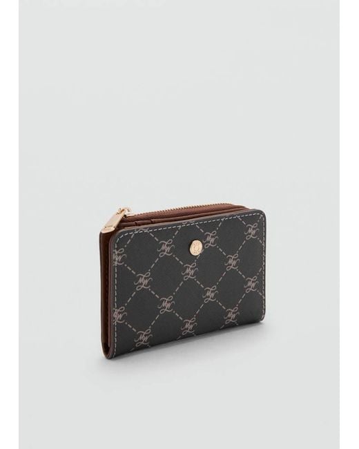 Mango Black Medium Wallet With Logo Print