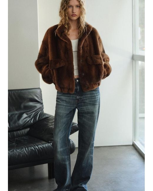 Mango Brown Faux-Fur Jacket With Pockets