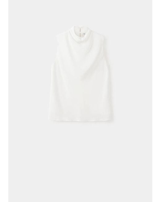 Mango White Draped High-Neck Top