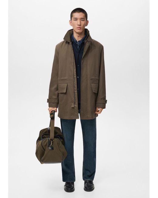 Mango Green Cotton Parka With Pockets Water Repellent for men