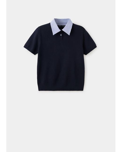Mango Blue Striped Polo Neck Sweater