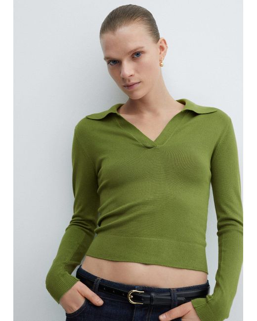 Mango Green Knitted Polo Neck Sweater