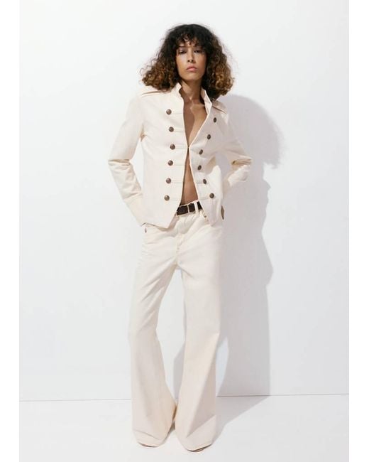 Mango White Fitted Jacket With Band Collar