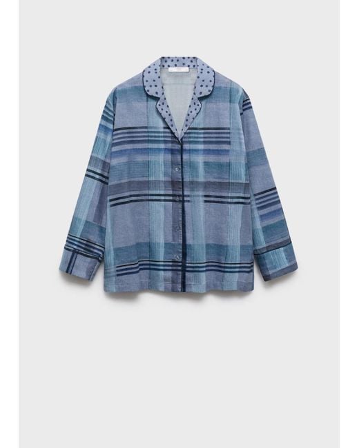 Mango Pink Printed Pyjama Shirt With Piping