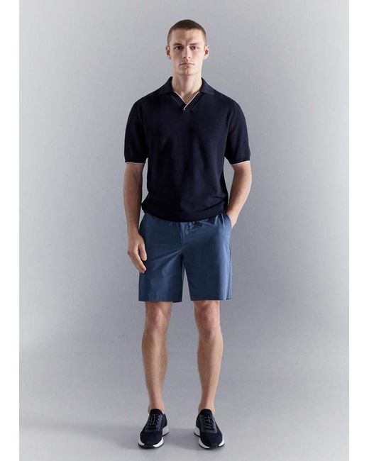 Mango Blue Comfort Stretch Water-Repellent Bermuda for men