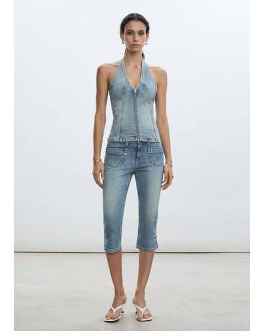 Mango Blue Halter-Neck Denim Top Medium