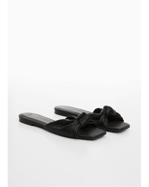 Mango White Square-toe Sandals With Knot Detail