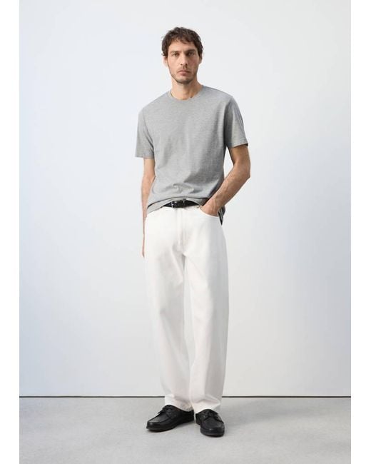 Mango White Slim Fit T-Shirt 180Gsm for men