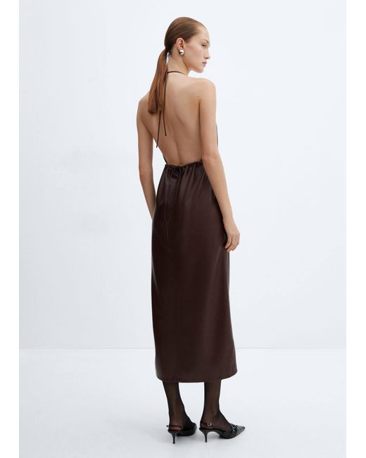 Mango Brown Leather-effect Halter Dress