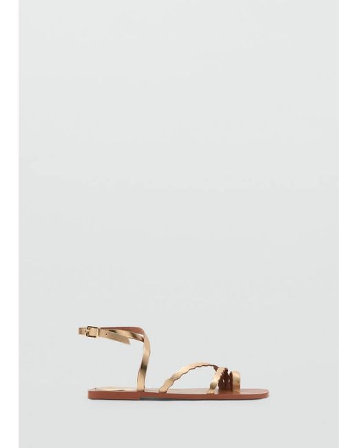 MANGO TEEN Pink Scalloped Leather Sandals