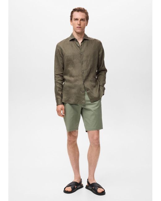 Mango Slim-Fit-Hemd Aus 100% Leinen in Green für Herren