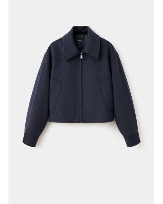 Mango Blue Wool Bomber Jacket