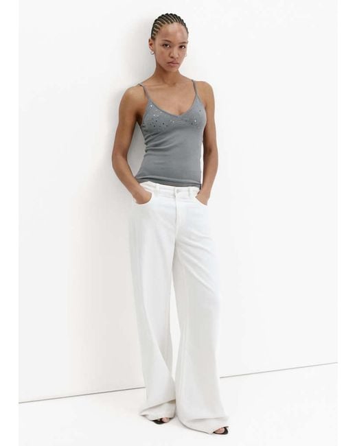 Mango White Sparkly Top With Fine Straps