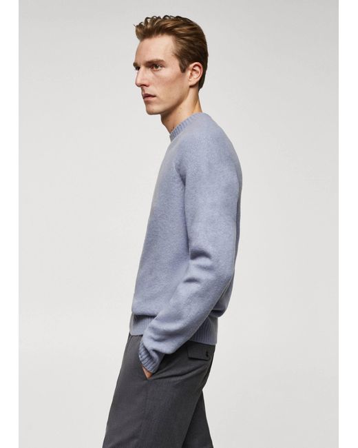 Mango Blue Knitted Sweater With Ribbed Details Sky for men