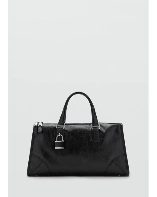 Mango Gray Shiny Handbag With Handles