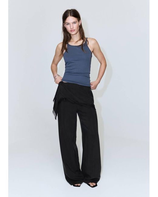 Mango Black High-Waisted Lyocell Trousers