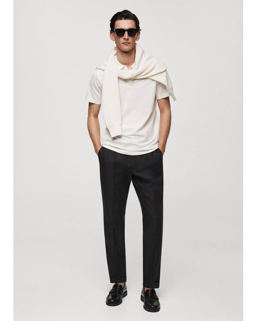 Mango White Slim-fit Textured Cotton Polo Shirt for men