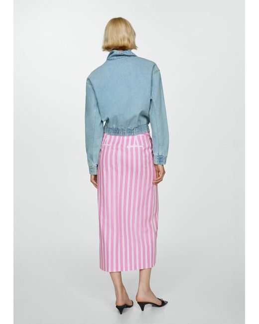 Mango Pink Slit Striped Skirt