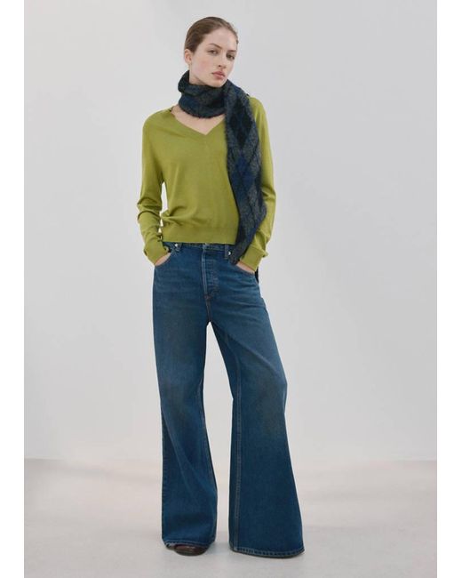 Mango Blue V-Neck Knit Sweater