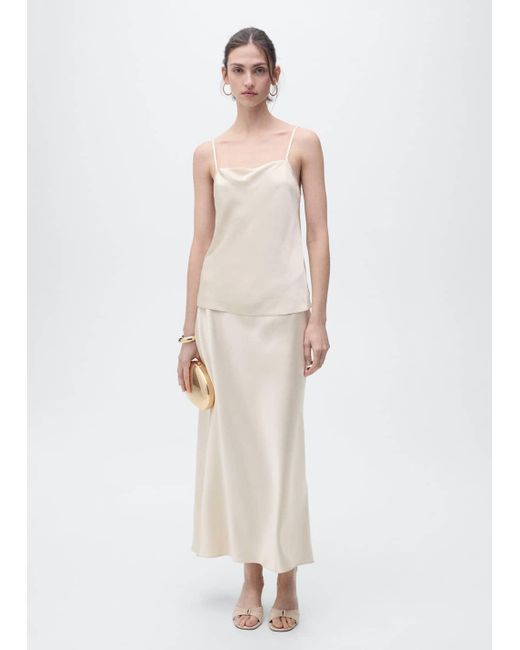 Mango Natural Midi Satin Skirt