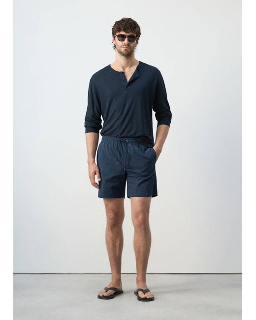 Mango Blue Basic Drawstring Swimsuit for men