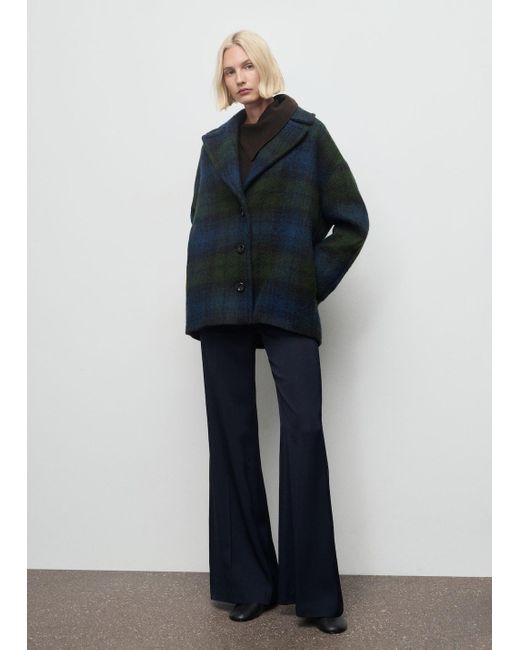 Mango Blue Oversized Check Coat
