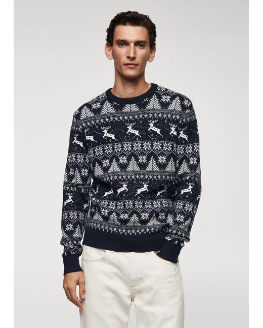 Mango Christmas Jacquard Sweater in Blue for Men | Lyst UK