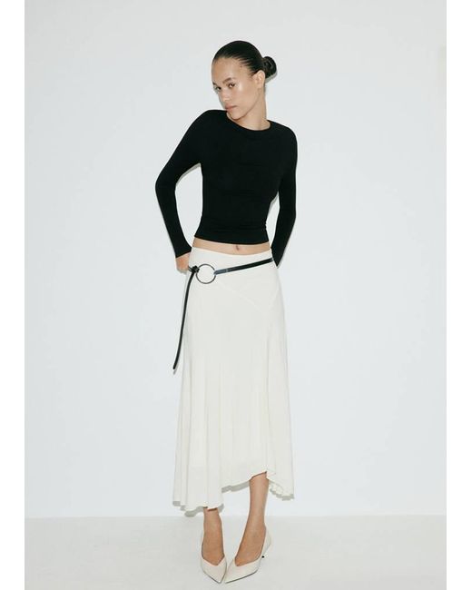 Mango White Fitted Boat-Neck Sweater