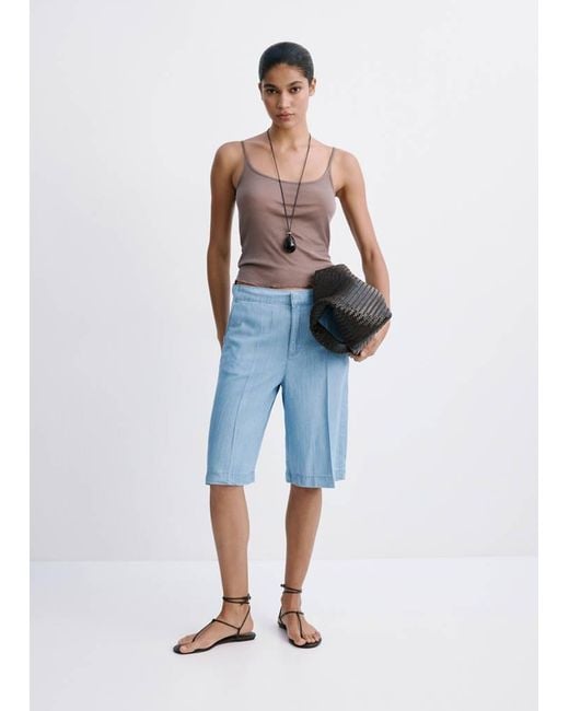 Bermudas En Denim Coupe Droite Taille Basse Bleu Clair Mango en coloris Blue