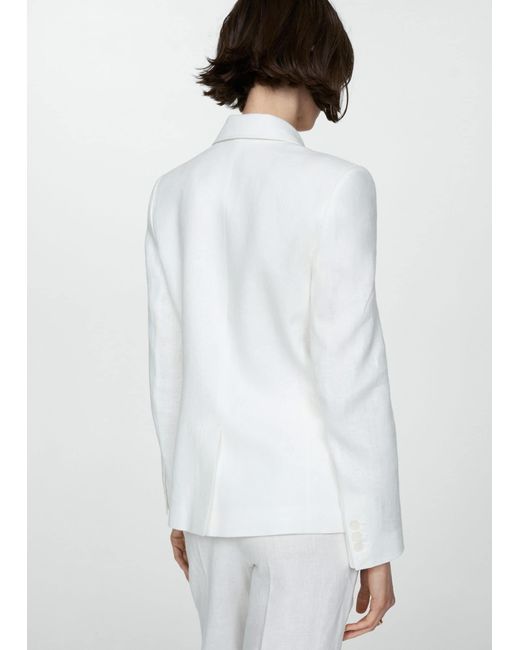 Mango White 100% Linen Suit Blazer