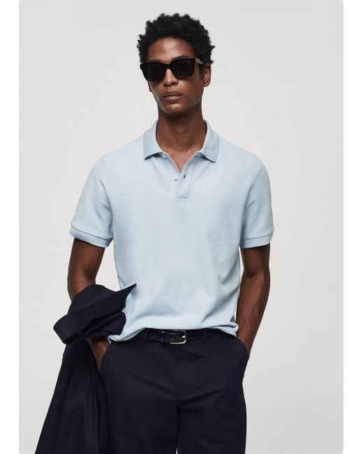 Mango Blue 100% Cotton Pique Polo Shirt Sky for men