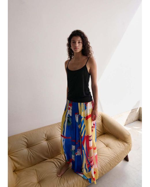 Mango Blue Asymmetrical Printed Skirt