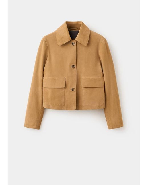 Mango Blue Chest-Pocket Suede Jacket
