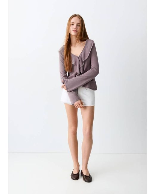 MANGO TEEN White Ruffled Cardigan