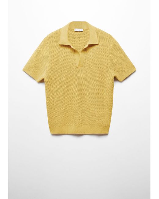 Mango Yellow Braided Knit Polo Shirt for men