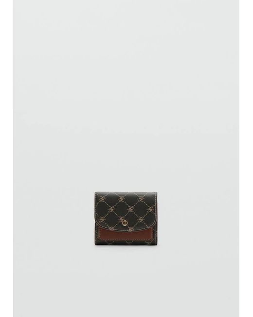 Mango Brown Medium Wallet With Logo Print