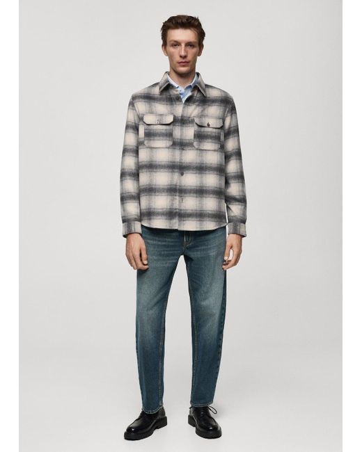 Mango Blue Plaid Wool Overshirt With Pockets for men