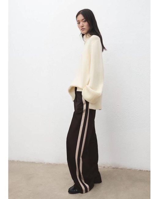 Mango White Wide Leg Trousers With Contrast Stripe