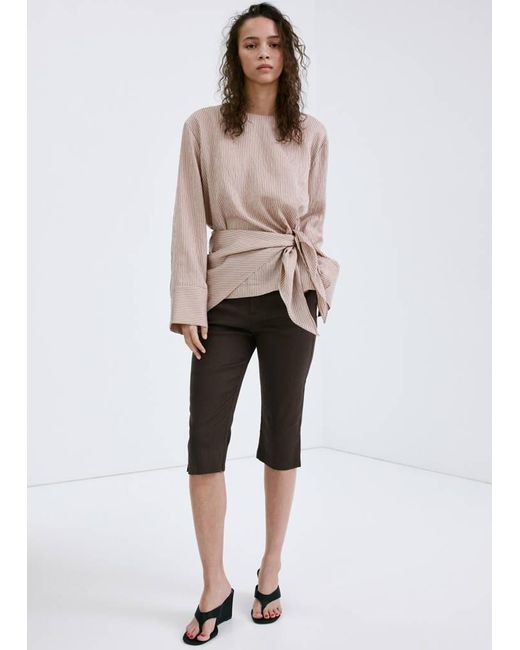 Mango Natural Linen Capri Trousers